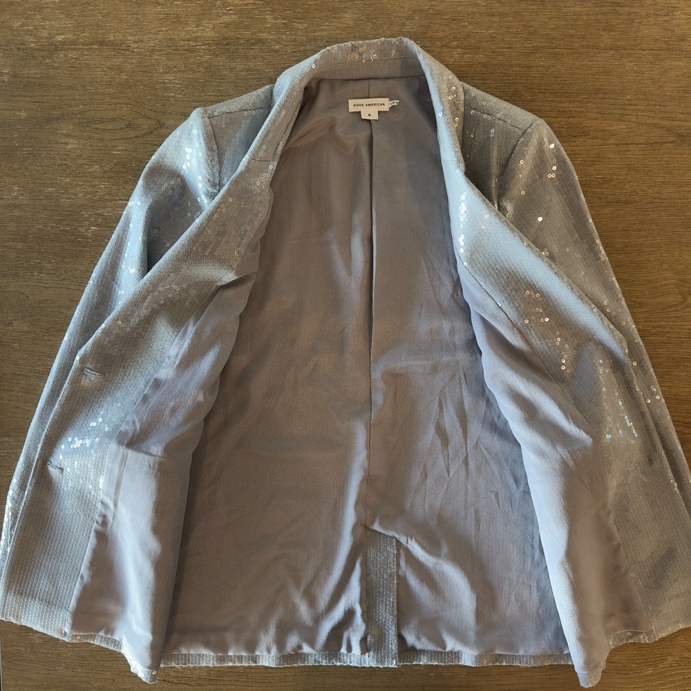 Good American Sequin Oversized Blazer-Heather Grey Color-Size Small RRP $329 - Picture 4 of 16
